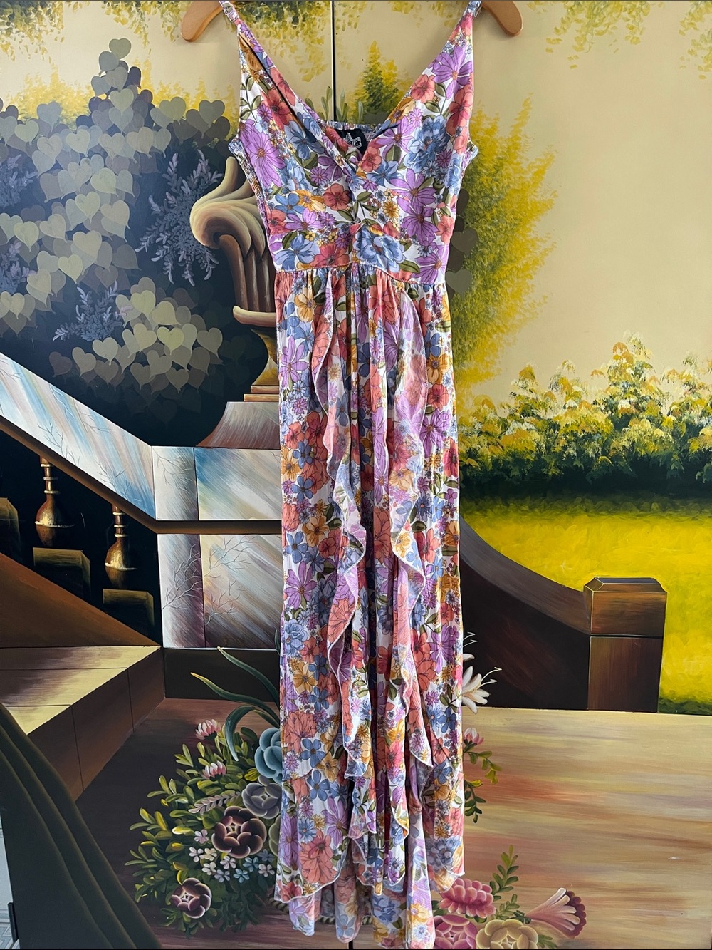 Angie Floral Tiered Maxi Dress - Pink Multi